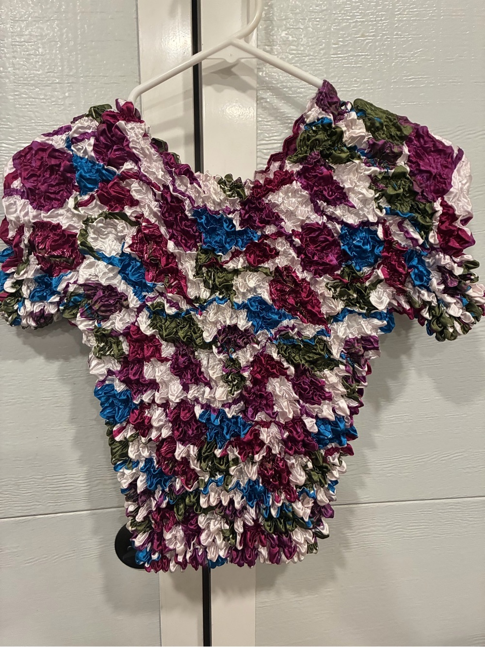 Popcorn top short sleeve blue plum multicolor Y2K vintage cruise wear anywhere